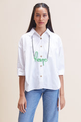 Green leather women's long with distinctive hope-link metal necklace